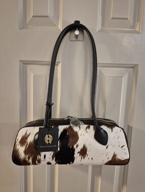 NWT House of Harlow 1960 Brown and Black Cow Print (genuine calf hair) handbag